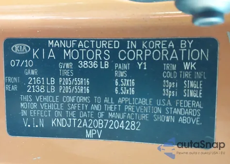 2011 Kia Soul + z USA, uszkodzony, nr VIN KNDJT2A20B7204282